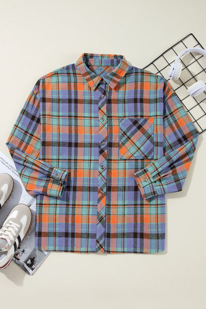 Red Plus Size Plaid Print Buttoned Shirt