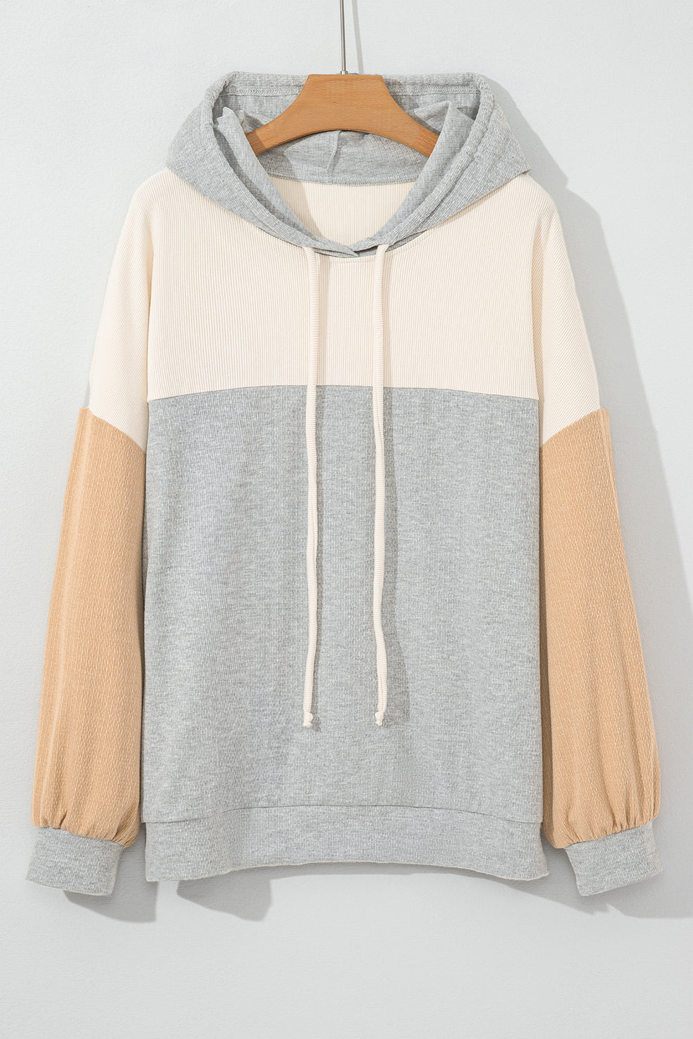 Multicolour Plus Size Colorblock Drop Shoulder Ribbed Knit Hoodie