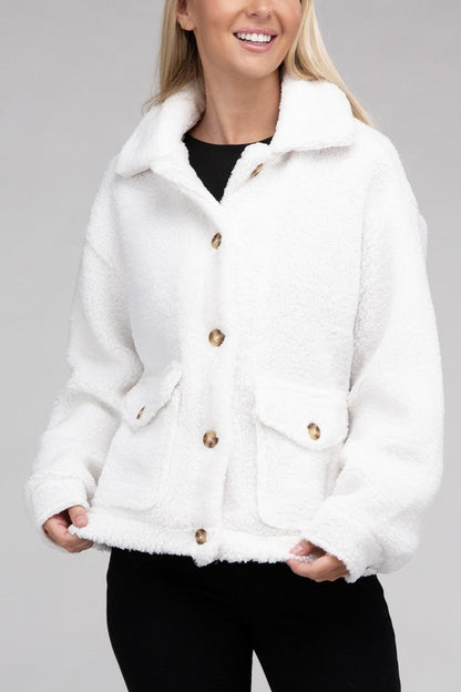 Cozy Sherpa Button-Front Jacket