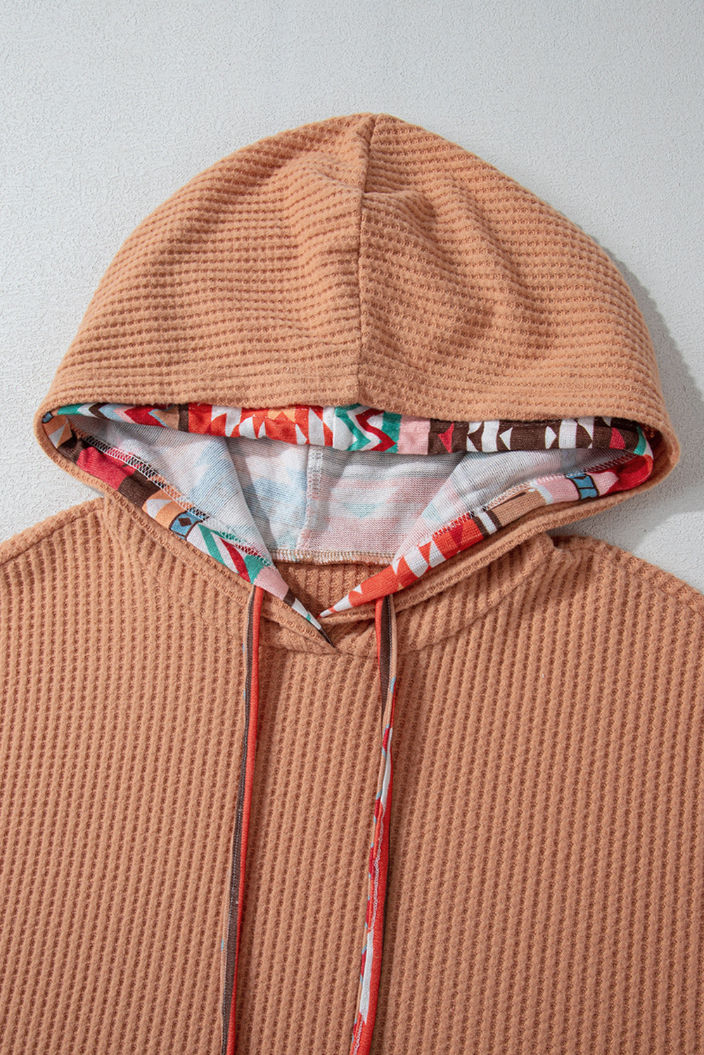 Khaki Aztec Patchwork Waffle Knit Plus Size Hoodie