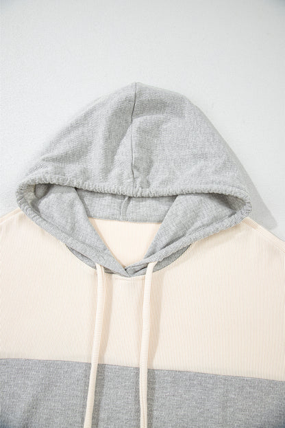 Multicolour Plus Size Colorblock Drop Shoulder Ribbed Knit Hoodie