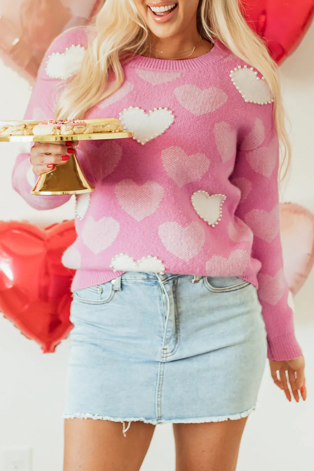 Heartfelt Pearled Sweater for Valentine's Day - UE Fashion