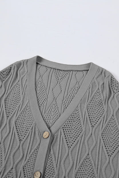 Apricot Plus Size Knitted Hollow out Button up Cardigan