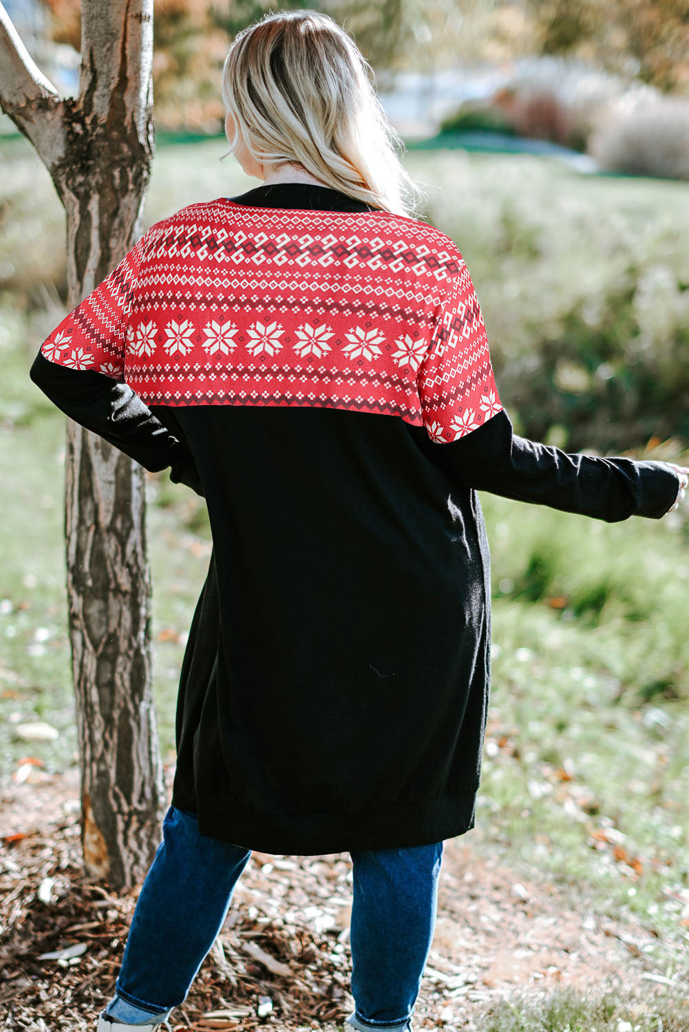 Red Printed Leopard Detail Plus Size Cardigan