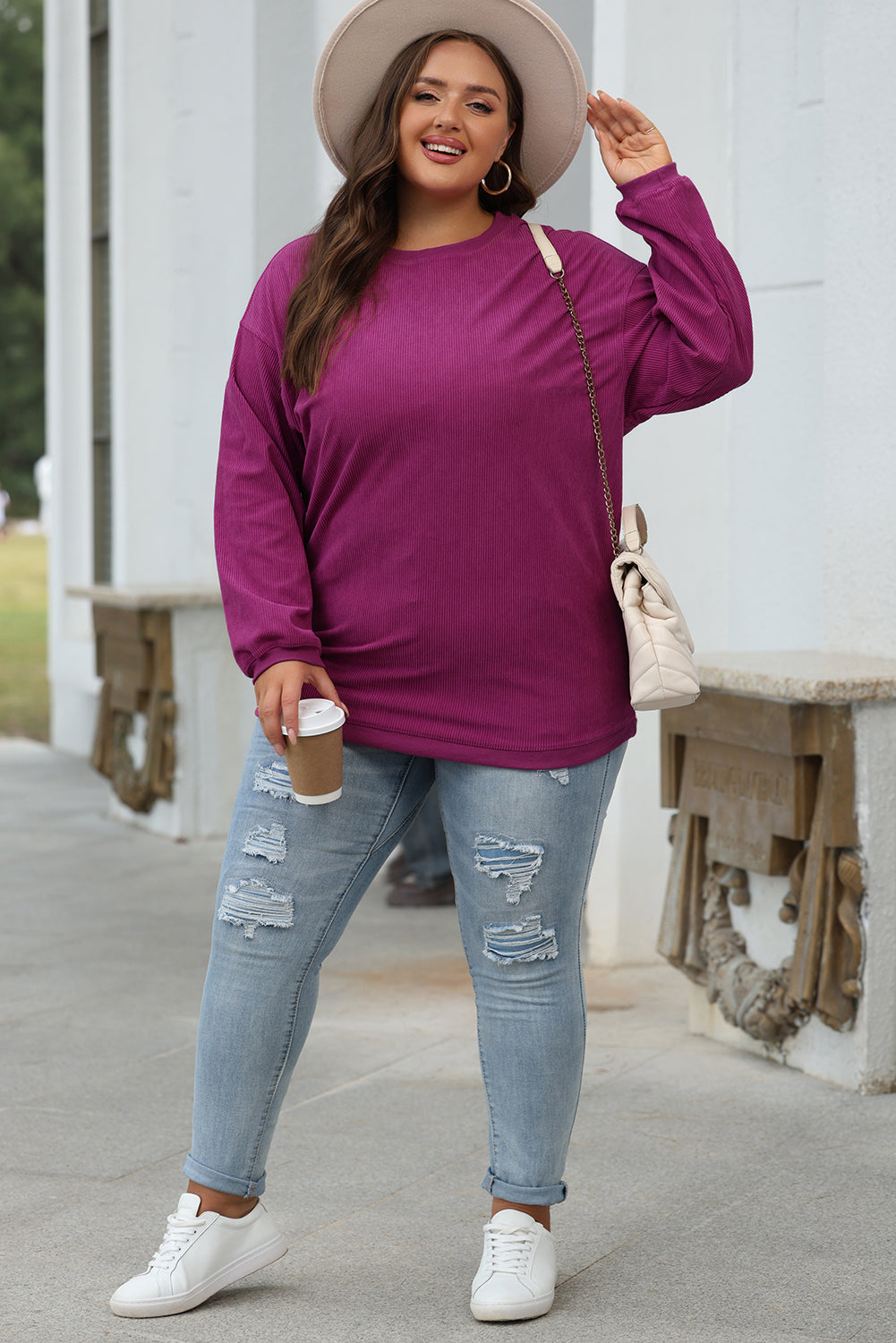 Dark Blue Ribbed Corduroy Oversized Sweatshirt