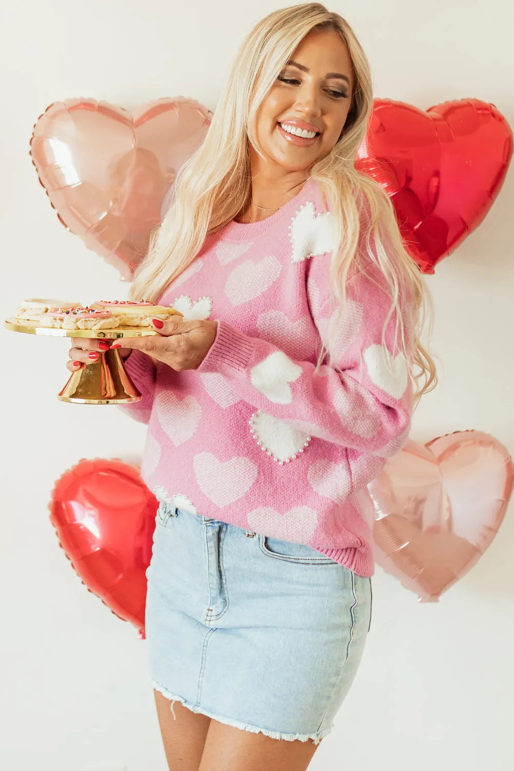 Heartfelt Pearled Sweater for Valentine's Day - UE Fashion