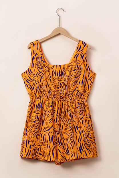 Yellow Plus Size Tiger Print Sleeveless V Neck Romper