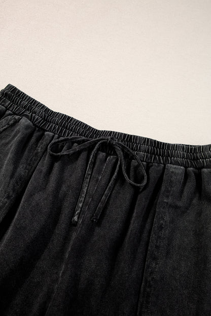 Black Plus Mineral Wash Exposed Seam Wide Leg Cropped Pants