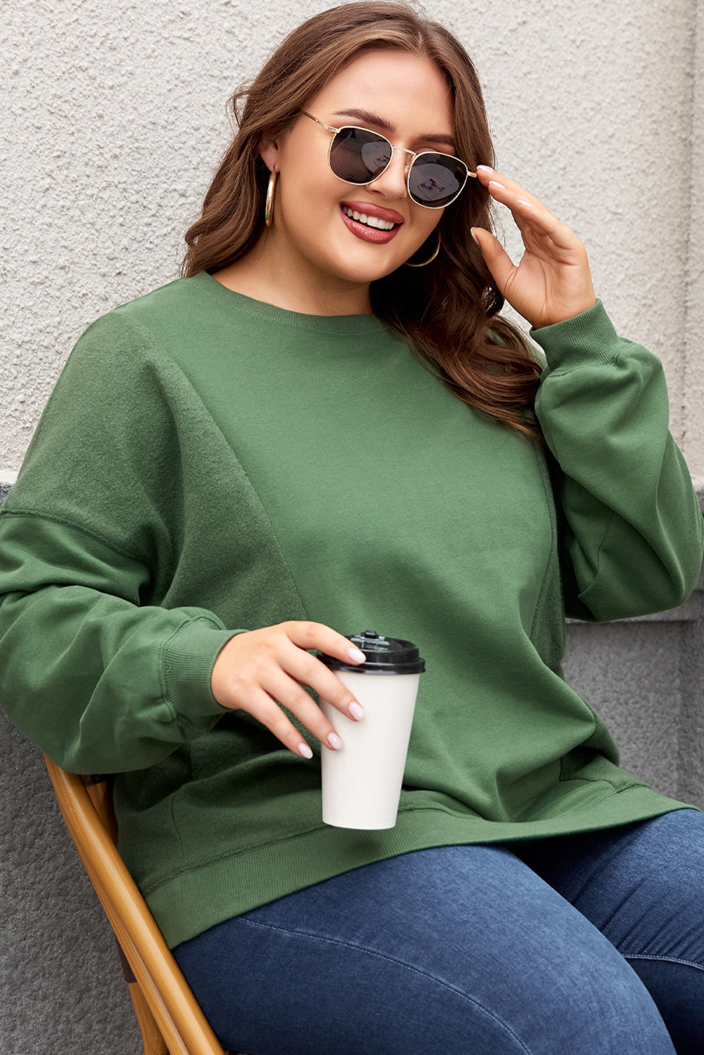 Black Loose Patchwork Crewneck Plus Size Sweatshirt