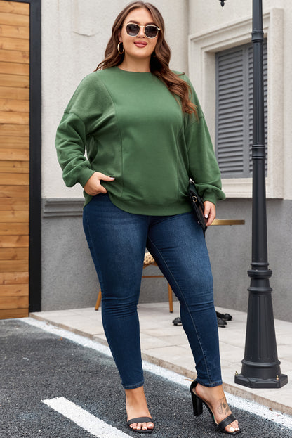 Black Loose Patchwork Crewneck Plus Size Sweatshirt