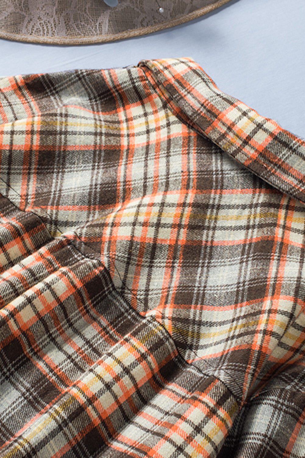 Apricot Plaid Print Button Long Sleeve Plus Size Shirt Coat