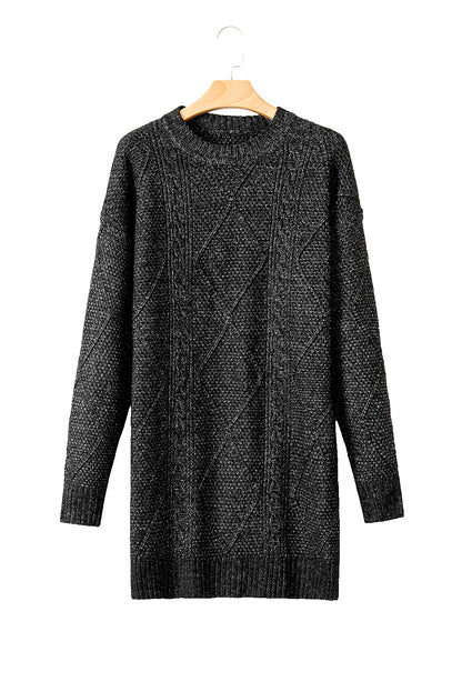 Mist Green Cable Knit Drop Shoulder Loose Fit Sweater Dress