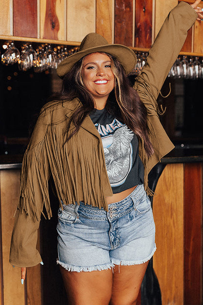 White Fringe Plus Size Cropped Jacket