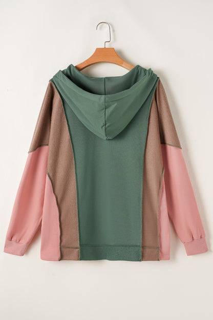 Breen Plus Size Colorblock Patchwork V Neck Hoodie