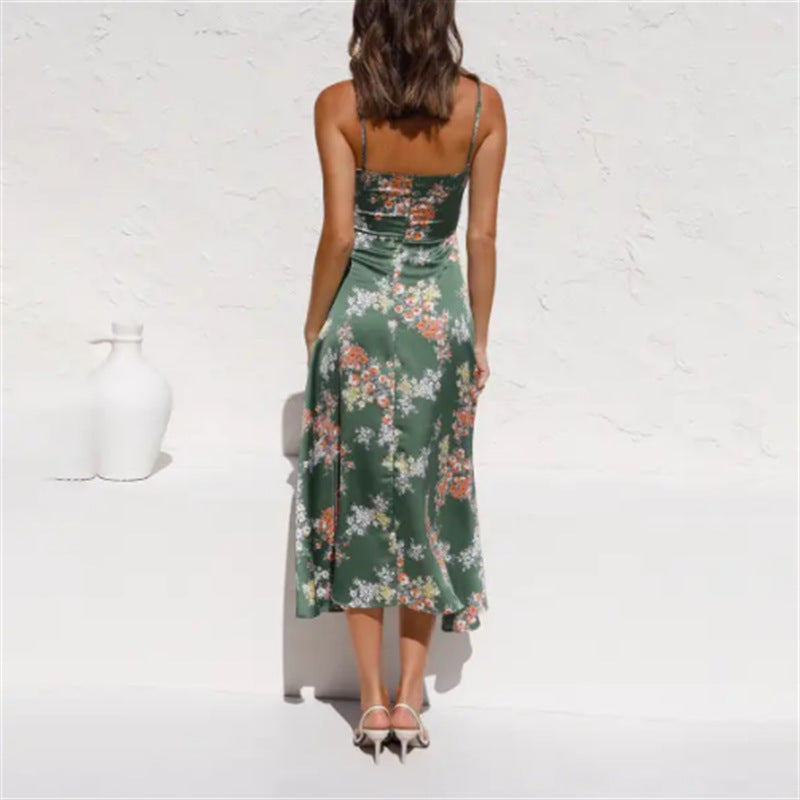 Floral Split Suspender Dress | Sleeveless Bowknot Beach Dress