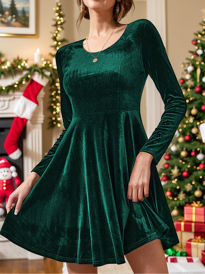 Round Neck Long Sleeve Knee Length Dress