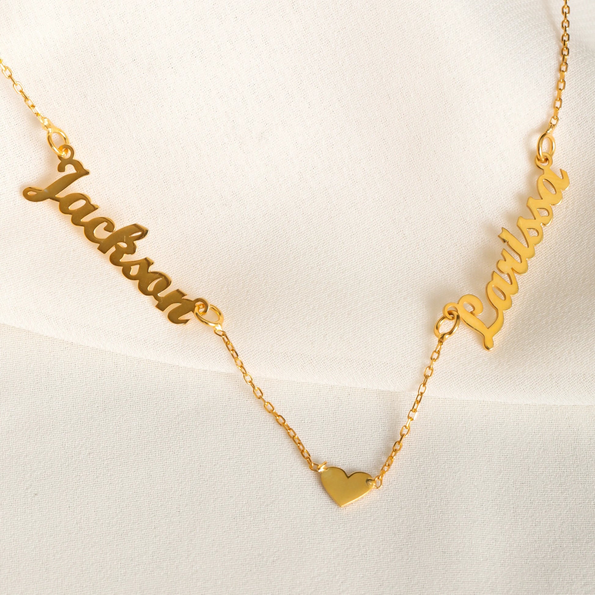 Two Name Necklace With Heart – Gold Filled Personalized Jewelry - UE Fashion