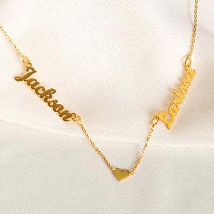 Two Name Necklace With Heart – Gold Filled Personalized Jewelry - UE Fashion