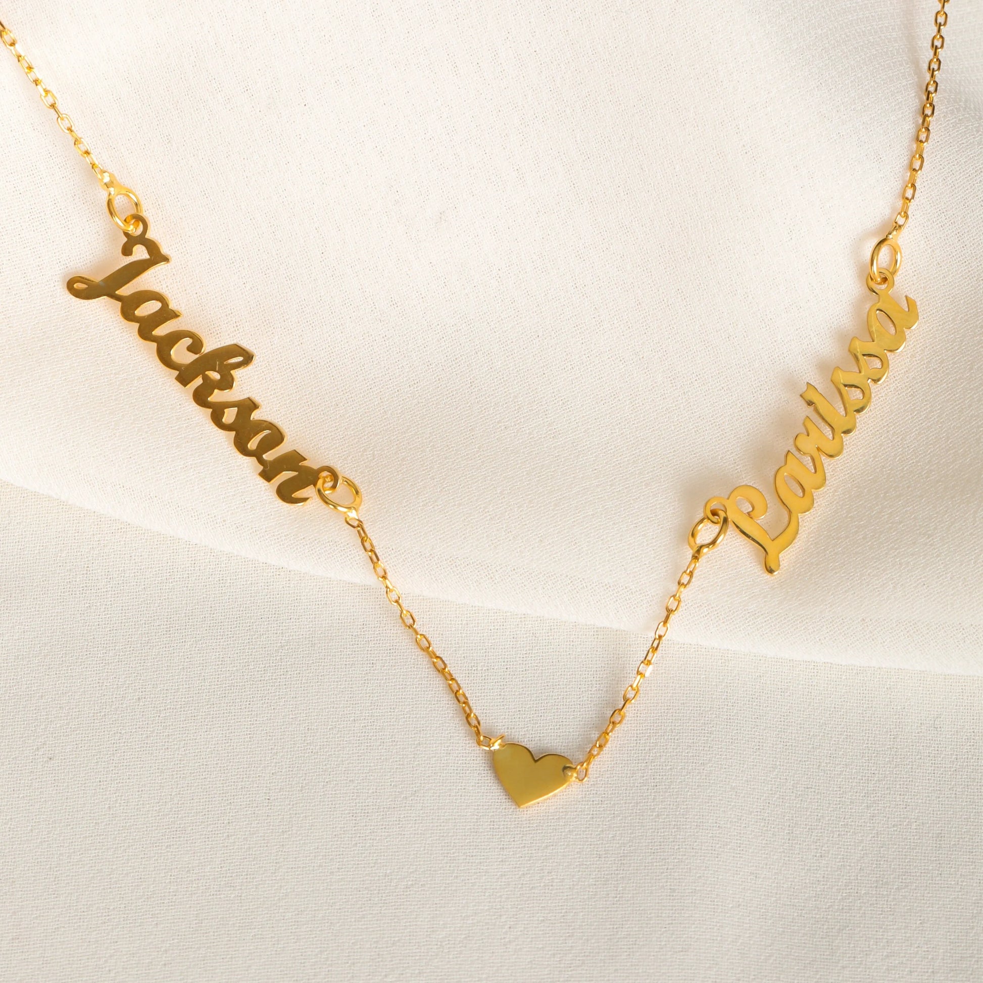 Two Name Necklace With Heart – Gold Filled Personalized Jewelry - UE Fashion