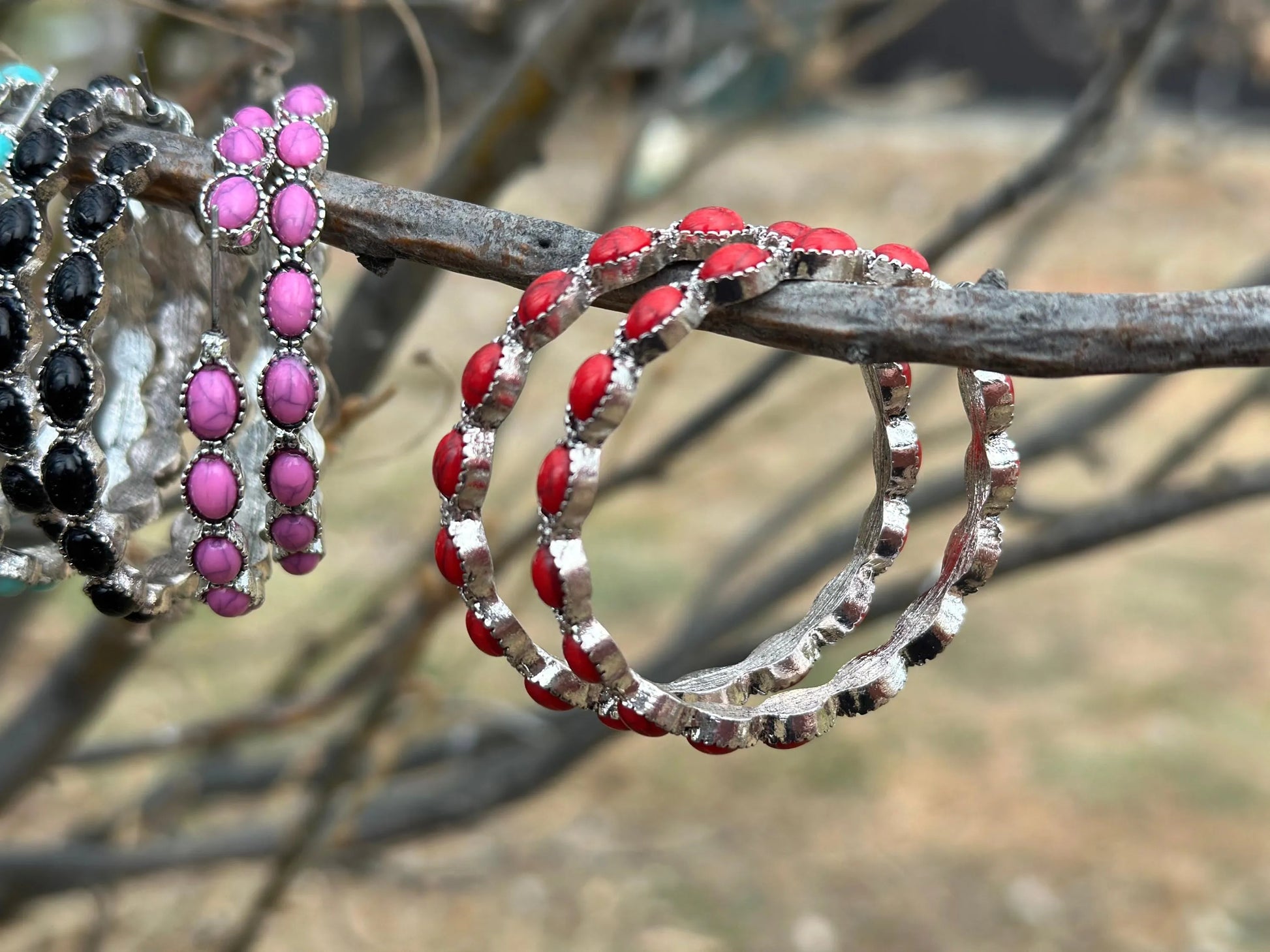 Fiery Red Boho Hoop Earrings – Western Style Statement Jewelry - UE Fashion