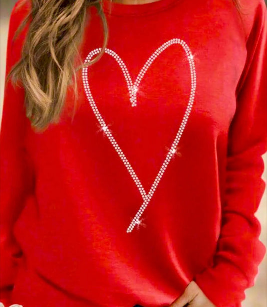 Rhinestone Heart Shaped Sweatshirt, Valentine's Day Sweatshirt - UE Fashion