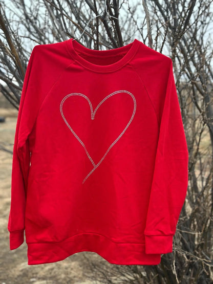 Rhinestone Heart Shaped Sweatshirt, Valentine's Day Sweatshirt - UE Fashion